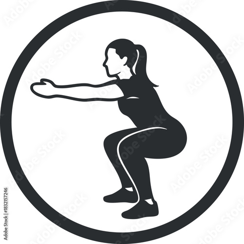 A woman performing a squat exercise in a black and white vector style, ideal for fitness and workout applications