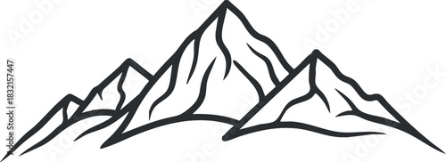 A minimalist illustration of a mountain range in black and white vector style, ideal for outdoor and adventure themes