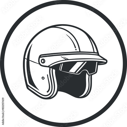 A motorcycle helmet with visor in black and white outline vector style, perfect for biking and racing themes