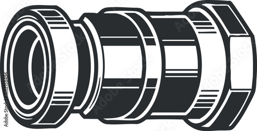 A detailed illustration of a plumbing pipe fitting in black and white vector style, perfect for technical and engineering projects