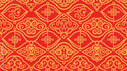 Seamless flat vector pattern inspired by traditional Chinese cloud motifs and symbolic curves arranged in rhythmic repeat