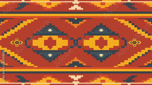 Seamless flat vector southwestern pattern inspired by tribal diamonds and zigzag lines arranged in rhythmic cultural repetition