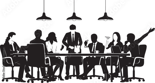 Silhouette of business people meeting around a conference table