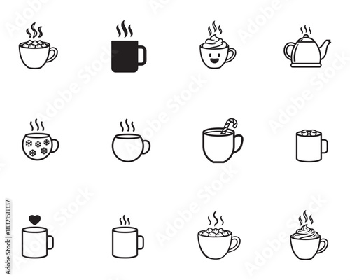 Coffee and tea cup icon set illustration