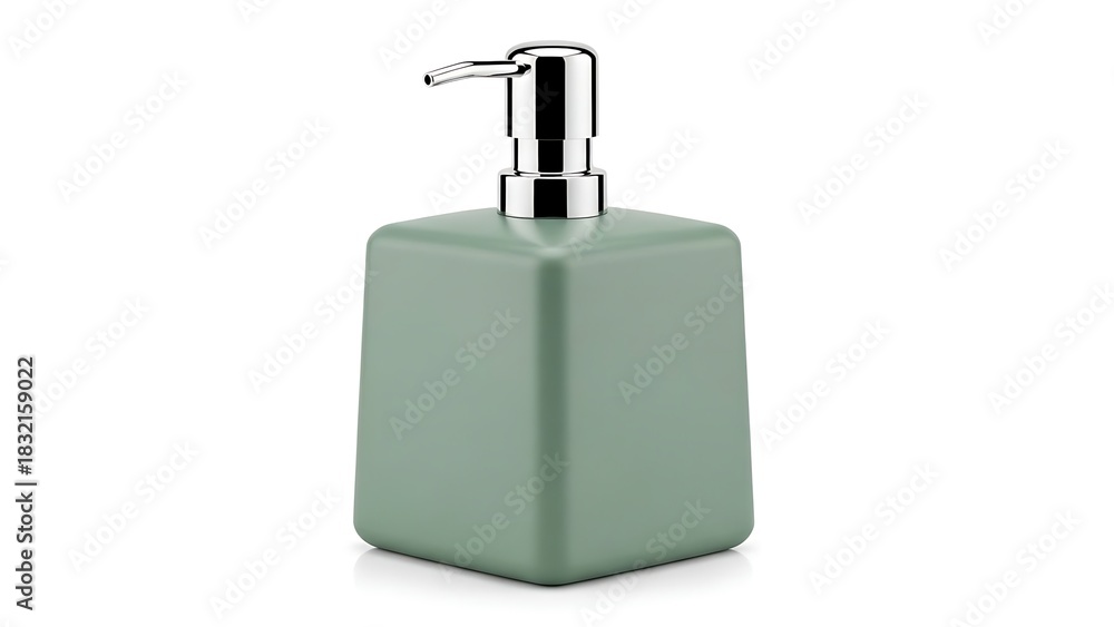 Obraz premium Green liquid soap dispenser with chrome pump isolated on white background.