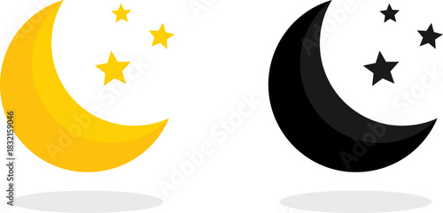 Yellow and black crescent moons with stars