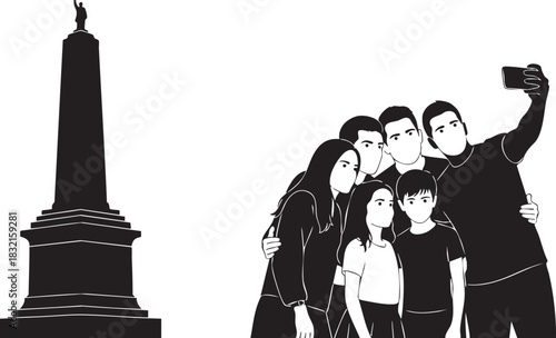 Family taking a selfie near a monument