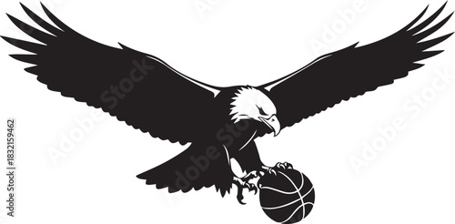Bald eagle flying with basketball in talons