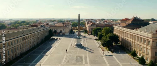 Revealing aerial drone shot of Heroes Square in Budapest Hungary.