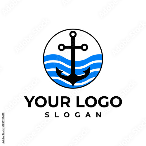 Nautical logo template. Flat design style on white background.