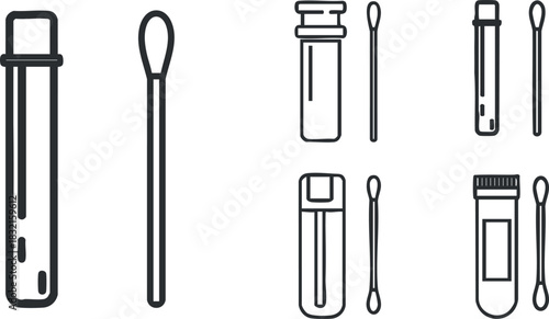 A set of laboratory test tubes and cotton swabs in clean outline vector style, ideal for science and medical illustrations