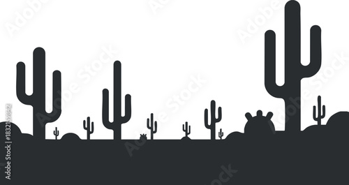A silhouette of various cacti in a minimalist black vector style, ideal for nature-themed designs and backgrounds