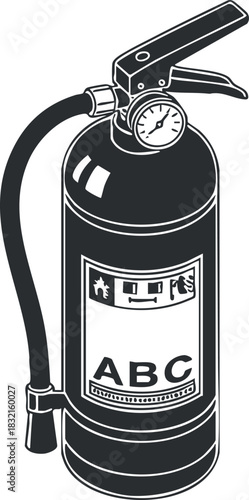 A fire extinguisher with an ABC rating in black and white vector style, ideal for safety and emergency signage