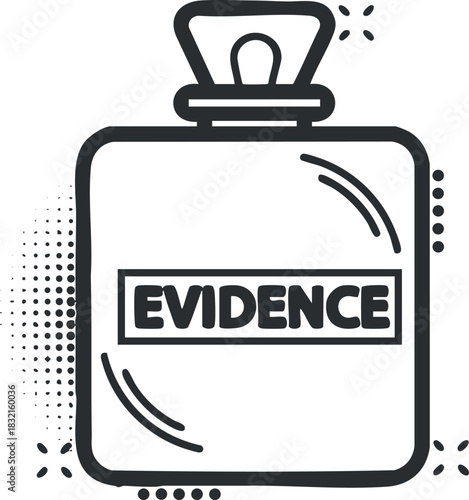 A vector illustration of a bottle labeled 'EVIDENCE' in a black and white outline style, suitable for legal and forensic contexts