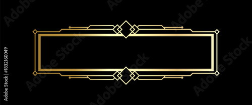 Luxury art deco frame design with elegant geometric golden line borders on black background perfect for premium branding templates invitations packaging design labels poster layouts