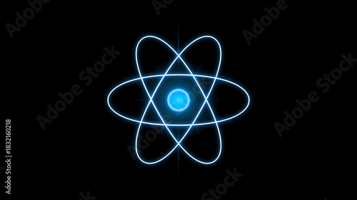 Glowing Atom Symbol with Orbitals on a Dark Background Scientific Concept Illustration