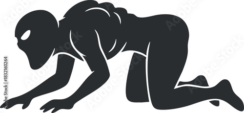 A silhouette of a crawling spider-like creature in black vector style, suitable for horror and fantasy themes