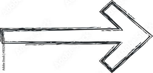 A sketched arrow pointing to the right in black and white minimalist vector style, ideal for navigation and design projects