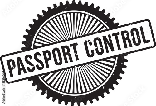 Passport control circular stamp with gear-like edge Keywords: passport control, stamp, seal