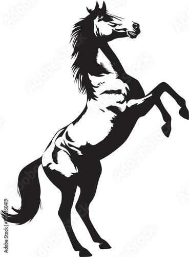 Majestic Silhouette: A powerful horse rears up gracefully against the backdrop, a symbol of freedom, strength and grace.