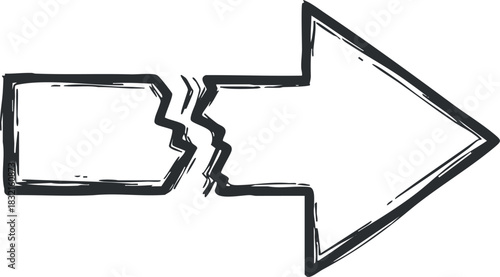 A simple arrow pointing right with a rectangular indicator in black and white outline vector style, perfect for navigation and signage design