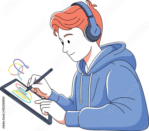 Digital Artist Sketching On Graphic Tablet