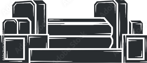 A collection of tombstones and grave markers in black and white minimalist vector style, ideal for Halloween decorations or memorial designs