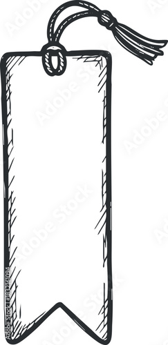 A hand-drawn bookmark design with a ribbon in minimalist sketch vector style, ideal for reading and stationery enthusiasts