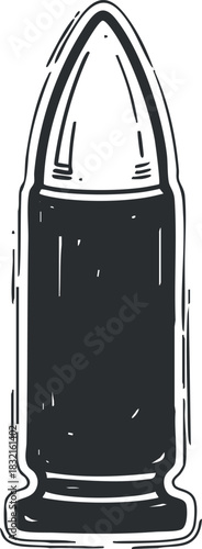 A detailed illustration of a bullet in a hand-drawn style, perfect for military and firearm-themed projects