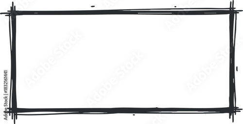 A hand-drawn rectangular frame outline in black and white vector style, ideal for creative projects and artistic presentations