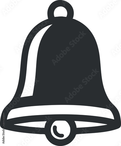 A bell icon in black and white minimalist vector style, perfect for notifications and alert systems