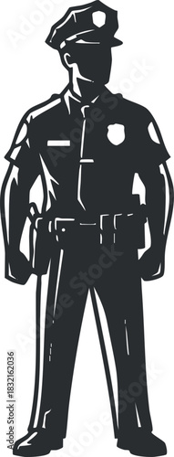 A police officer in black and white outline vector style, ideal for law enforcement and public safety graphics