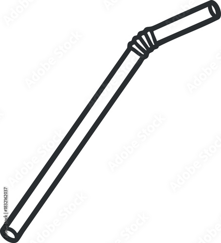 A simple black and white outline illustration of a drinking straw in minimalist vector style, ideal for eco-friendly product designs