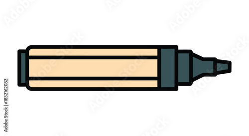 Simple illustration of a beige and dark gray highlighter pen with a black outline