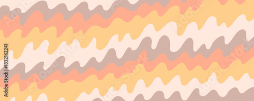 Wavy frosting marble pattern background in warm pastel tones of peach and beige. Wavy marble abstract composition with layered curved stripes. Vector illustration
