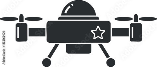 A drone with a star emblem in sleek black vector style, ideal for technology and innovation themes