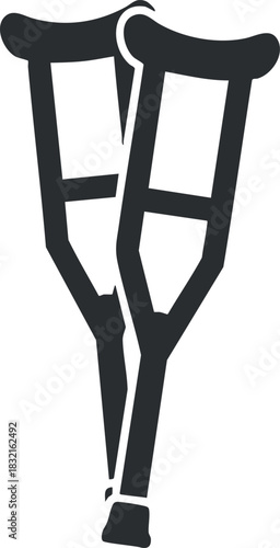 A pair of crutches in a bold black minimalist vector style, ideal for healthcare and medical illustrations