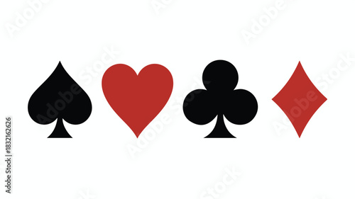 A simple graphic design of the four playing card suits in black and red against a white background.  