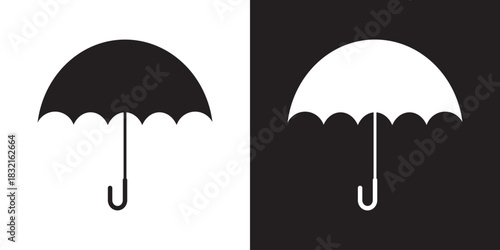 Duotone Umbrella Open Symbol Black on White and White on Black Graphics.