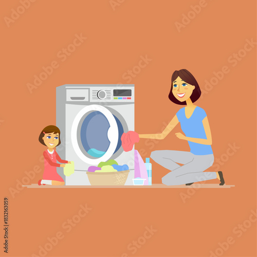 young woman in the laundry