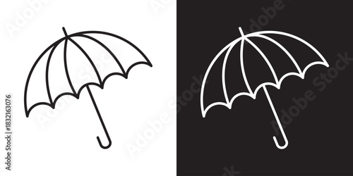 Duotone Umbrella Open Symbol Black on White and White on Black Graphics.