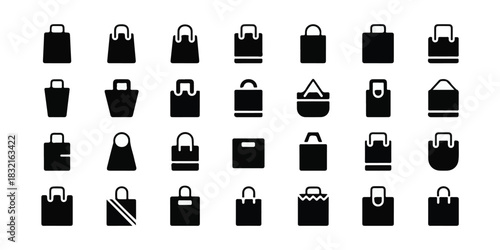 Black and white silhouette various design beg icons set.