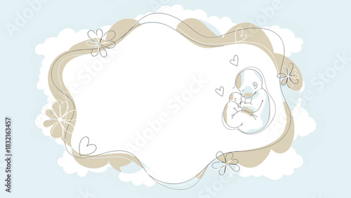 Adorable Baby Sketch Embraces Gentle Clouds, Celebrating Mother's Day With Love and Sweet Wishes