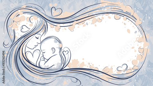 Cherish Every Moment A Beautiful Mother's Day Illustration Celebrating Maternal Love and Newborn Bliss