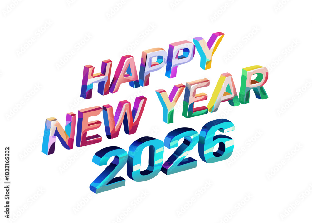 Fototapeta premium A festive “Happy New Year” design in red and green letters with decorative swirls and ornaments. It has a cheerful holiday style and a clean white background, making it perfect for greeting cards