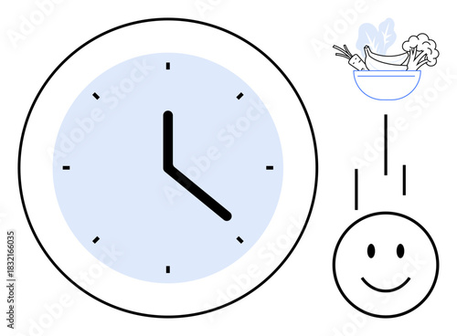Meal timing. Visualizing the importance of meal timing for health and mood. Meal timing encourages balanced nutrition and lifestyle. For wellness, diet planning, healthy living, and nutrition habits