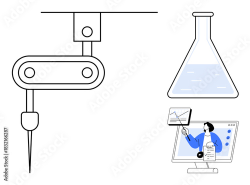 Science and research. Science with robotic innovation, lab equipment, and educational tools. Science driving advancements in automation, experimentation, and e-learning tools. For education