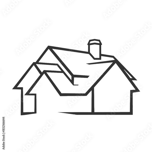 Simple black and white sketch of a house with a chimney