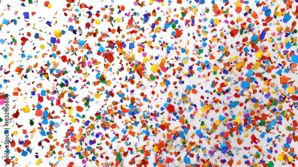 Obraz premium Realistic shiny decorative falling confetti seamless pattern isolated on white backgrounded, clean and vibrant composition