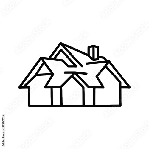 Simple black and white outline drawing of a house with a chimney